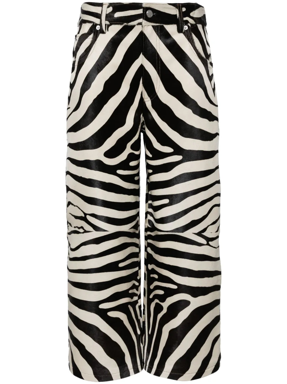 Zebra-Print Cropped Leather Trousers