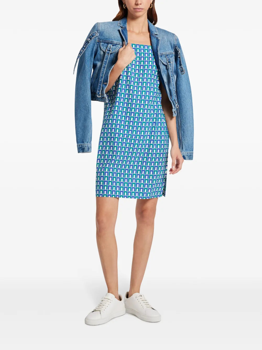 Geometric-Print Logo-Appliqué Minidress