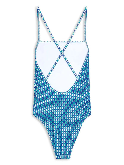 Geometric-Print Criss-Cross Swimsuit