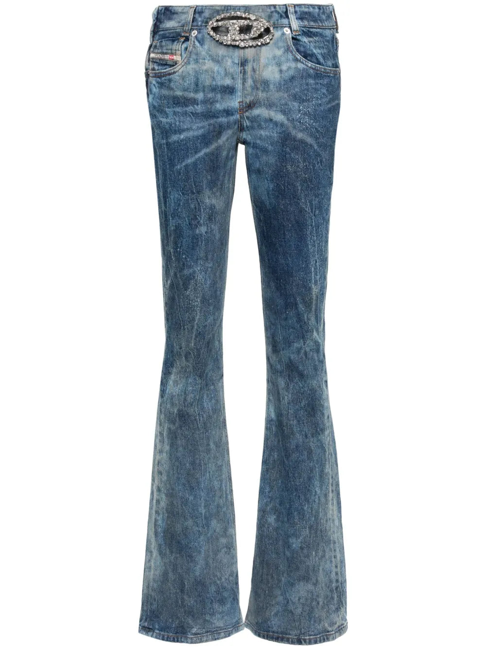 Gem-Logo Buckle Flared Jeans