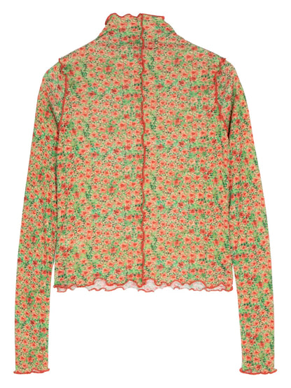 Floral-Print Lettuce-Hem Top