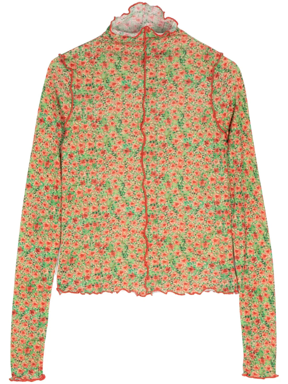 Floral-Print Lettuce-Hem Top
