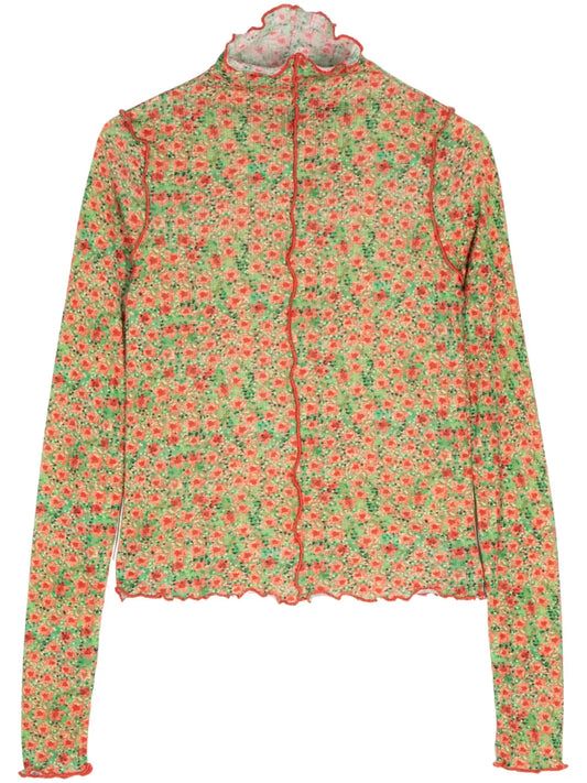 Floral-Print Lettuce-Hem Top