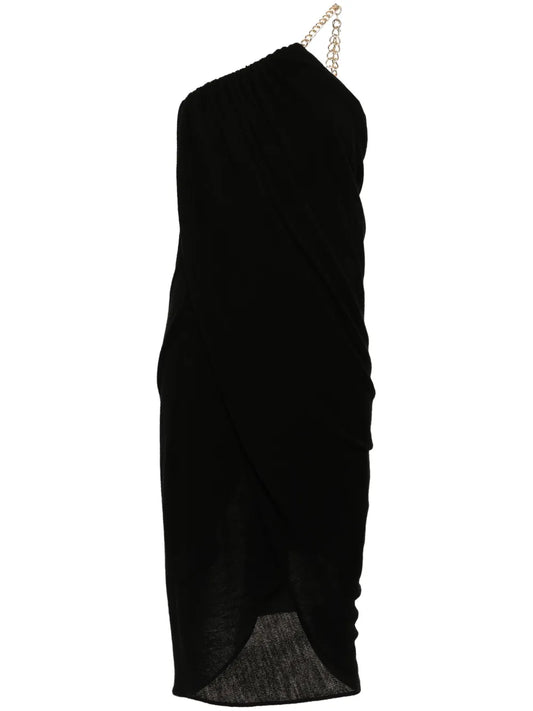 One-Shoulder Wool Midi Dress