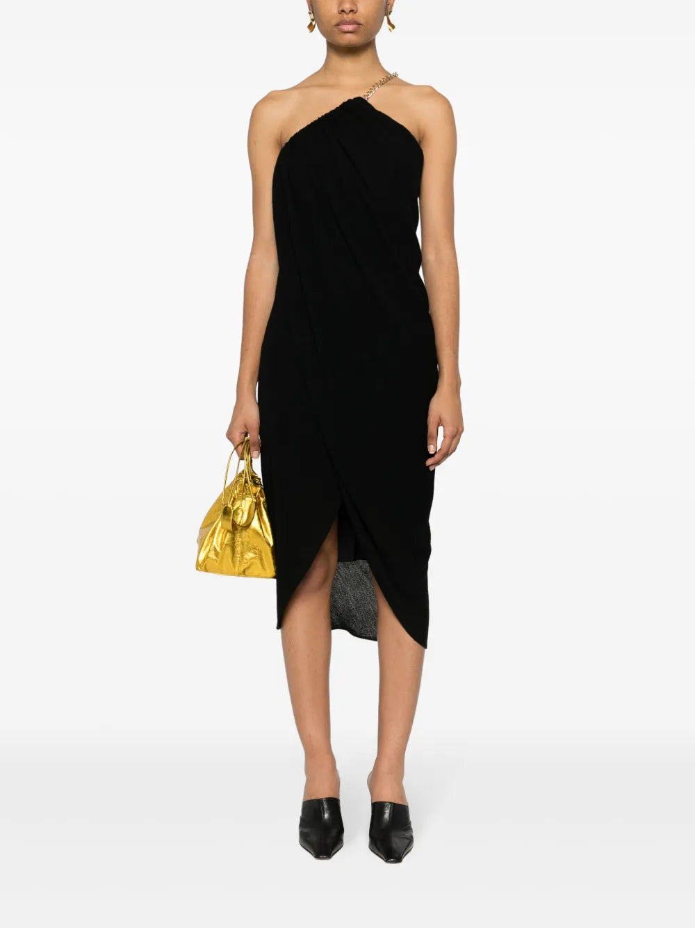 One-Shoulder Wool Midi Dress