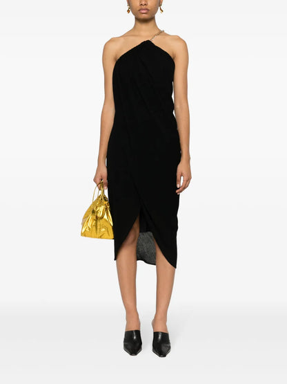 One-Shoulder Wool Midi Dress