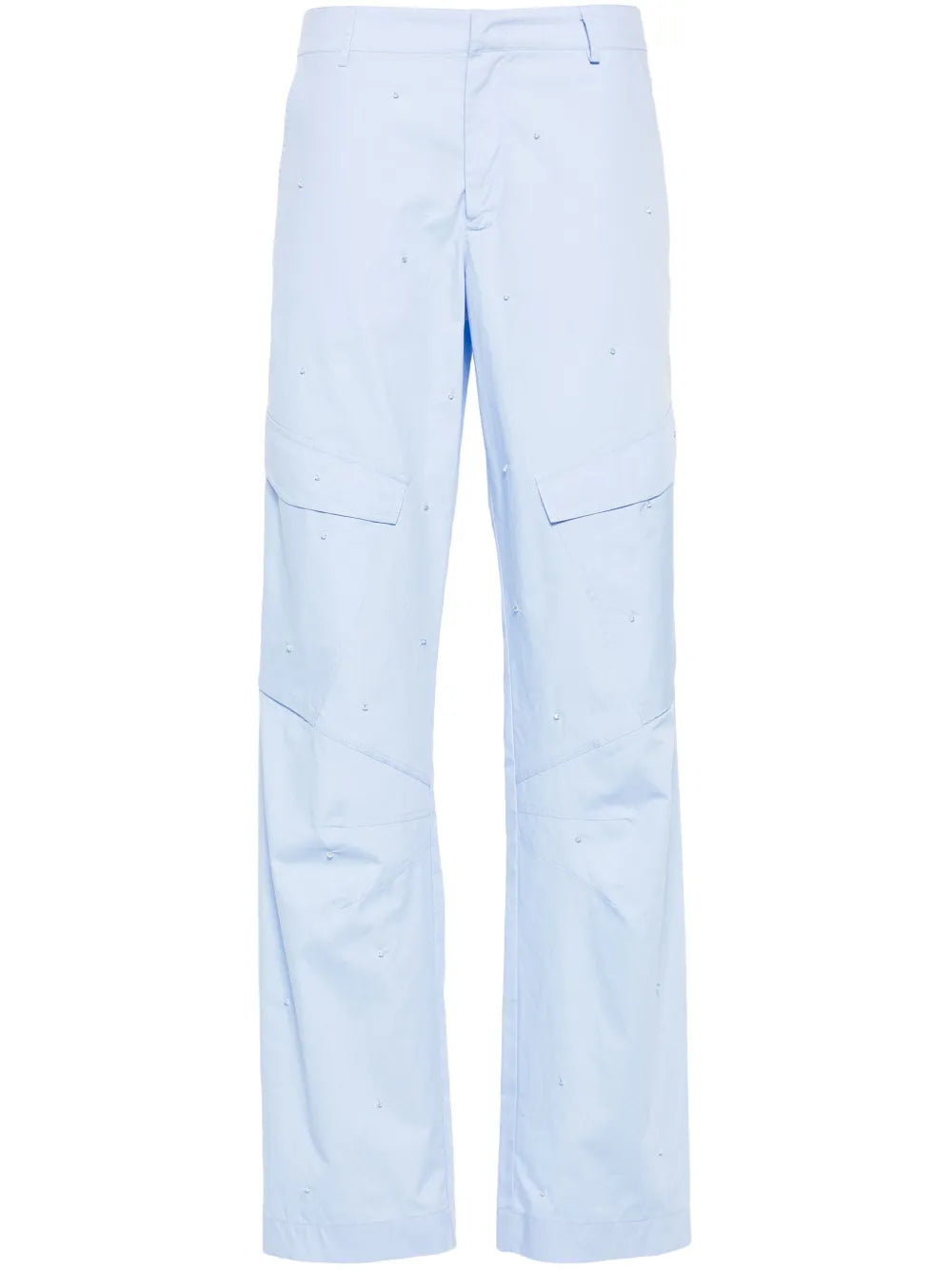 Bead-Embellished Straight Poplin Trousers