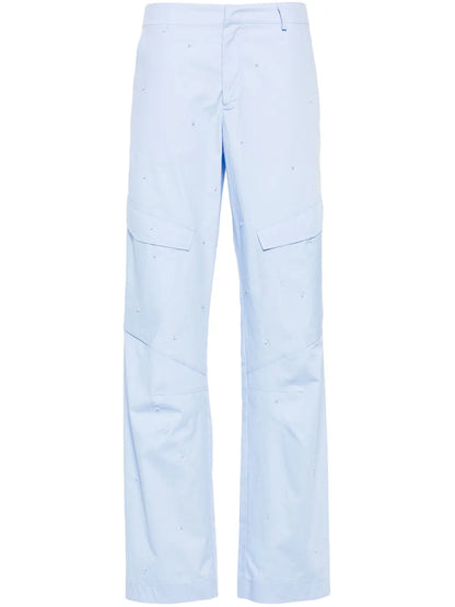Bead-Embellished Straight Poplin Trousers