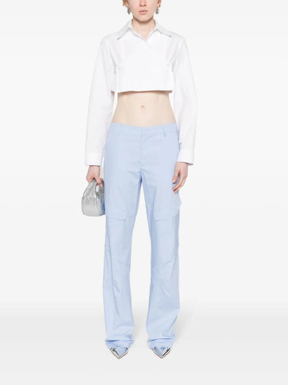 Bead-Embellished Straight Poplin Trousers