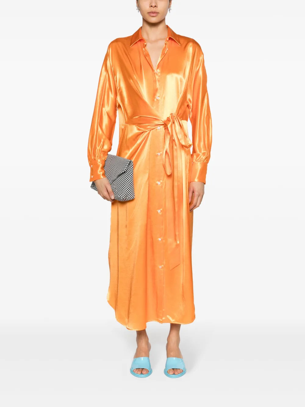 Knot-Detail Satin Shirtdress