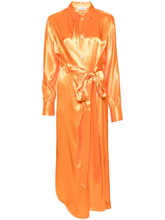 Knot-Detail Satin Shirtdress