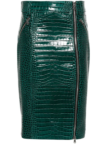 Crocodile-Effect Midi Skirt