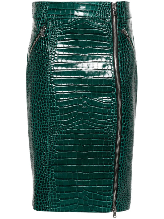 Crocodile-Effect Midi Skirt