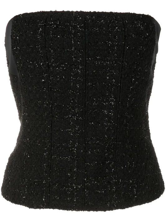 Metallic Check-Pattern Strapless Top