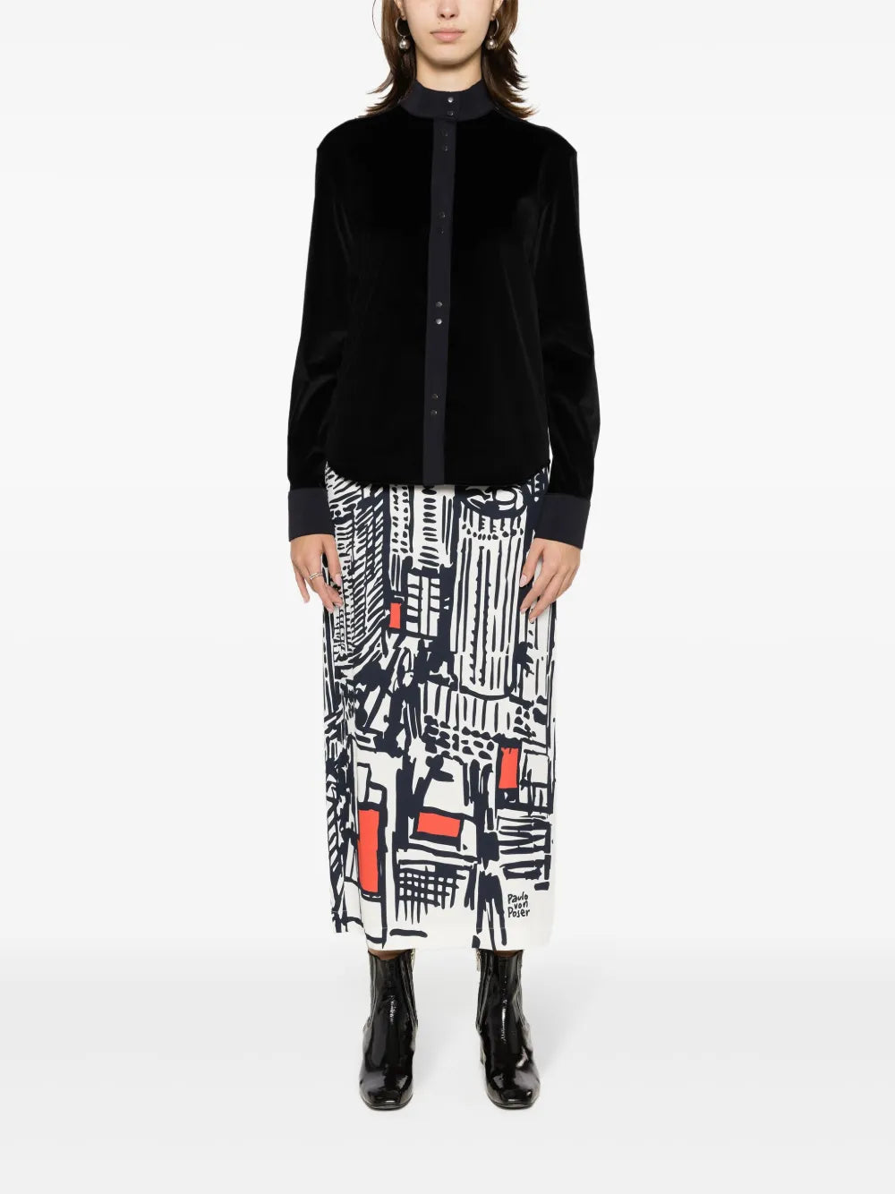 Long-Sleeve Velvet Shirt