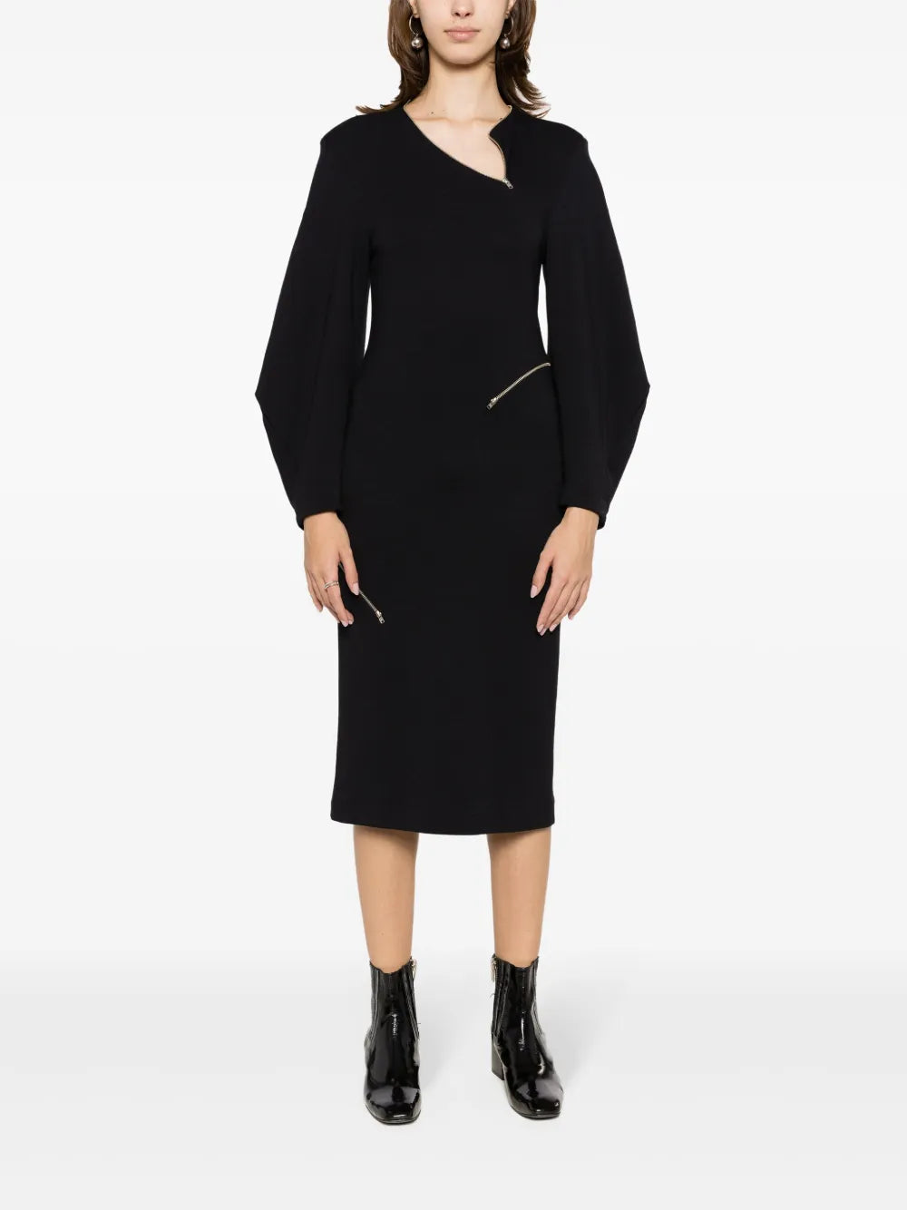 Zip-Detailed Midi Dress