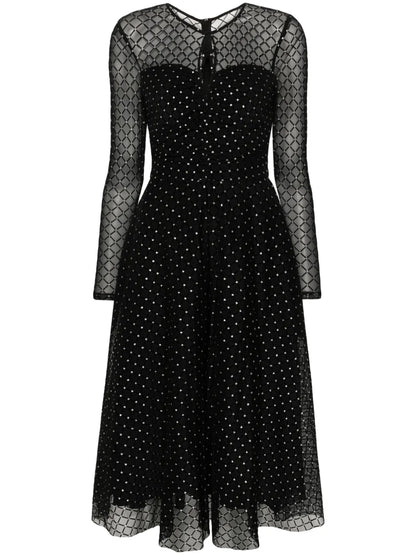 Glitter-Dots Flared Midi Dress