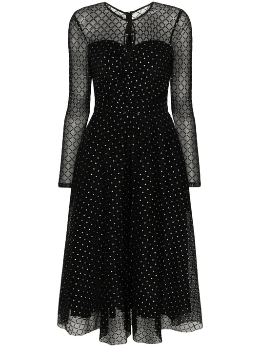 Glitter-Dots Flared Midi Dress