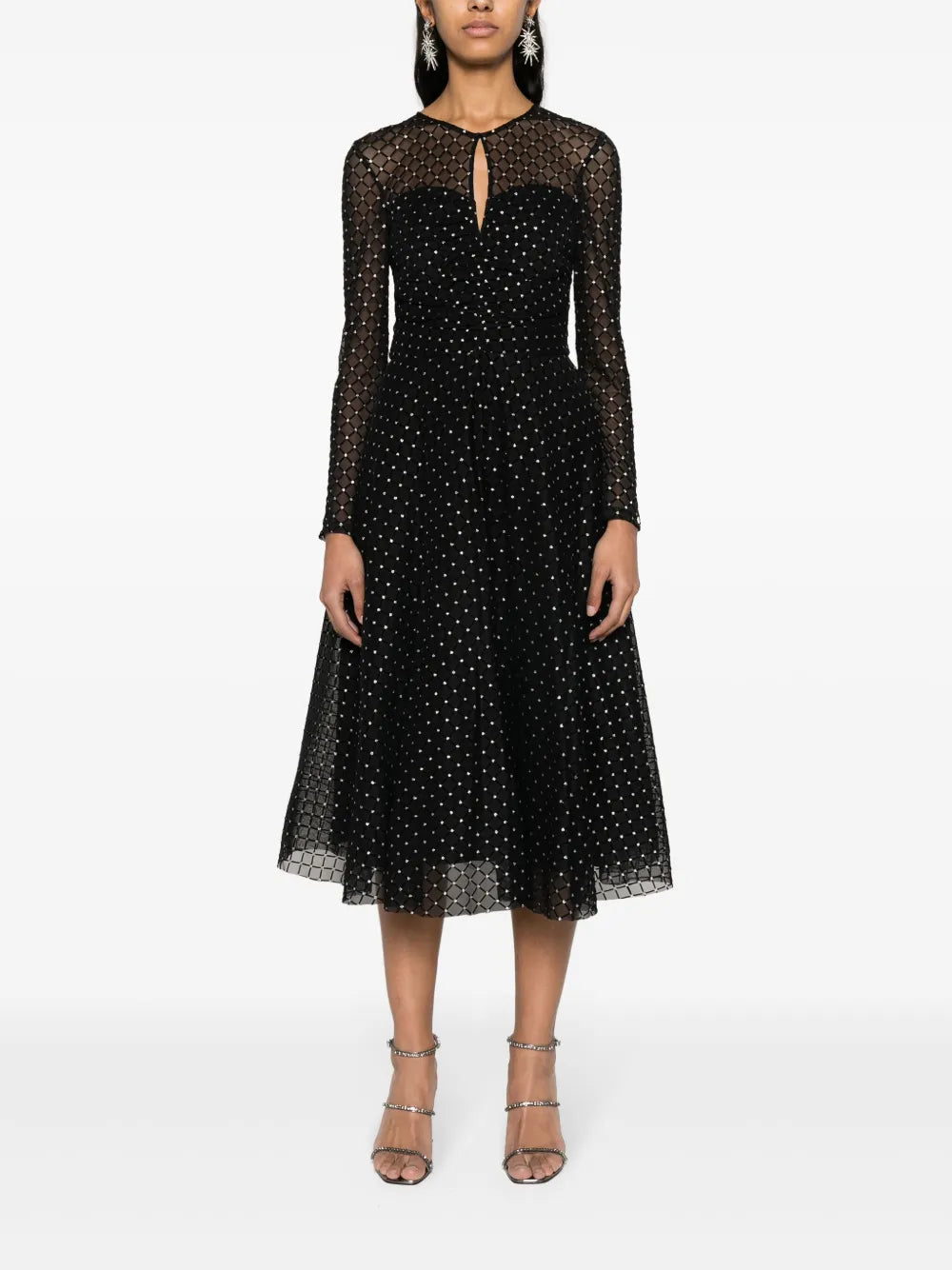 Glitter-Dots Flared Midi Dress