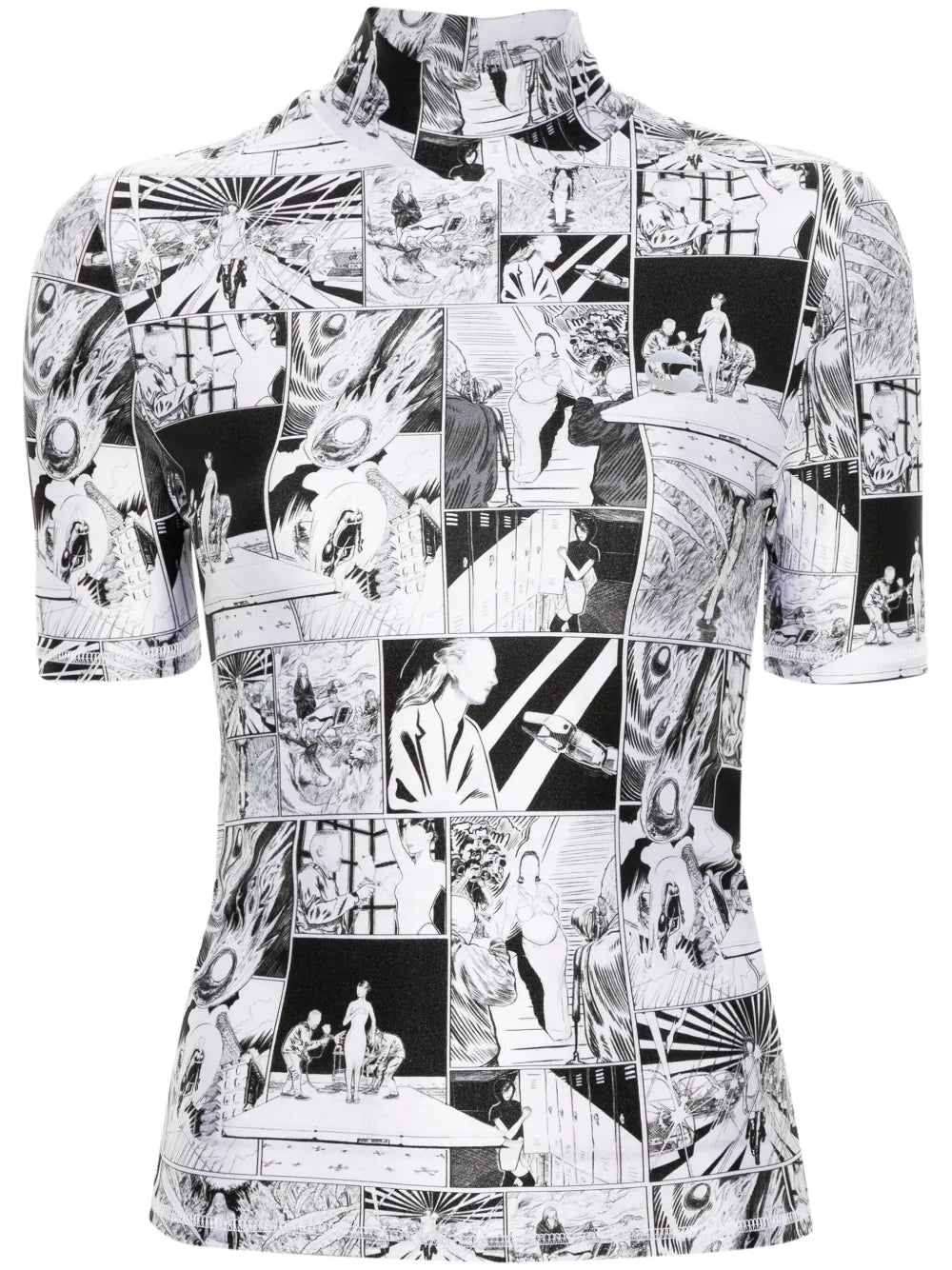 Funnel-Neck Cartoon-Print T-Shirt