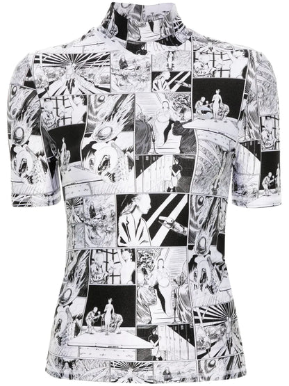 Funnel-Neck Cartoon-Print T-Shirt