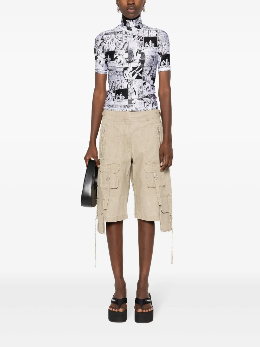 Funnel-Neck Cartoon-Print T-Shirt