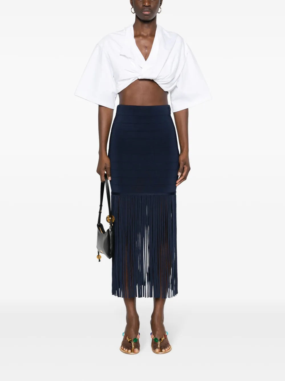 High-Waist Fringed Maxi Skirt