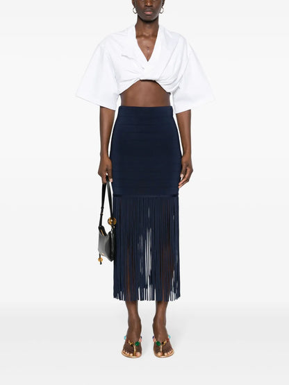 High-Waist Fringed Maxi Skirt