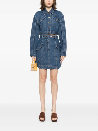 High-Waisted Denim Miniskirt