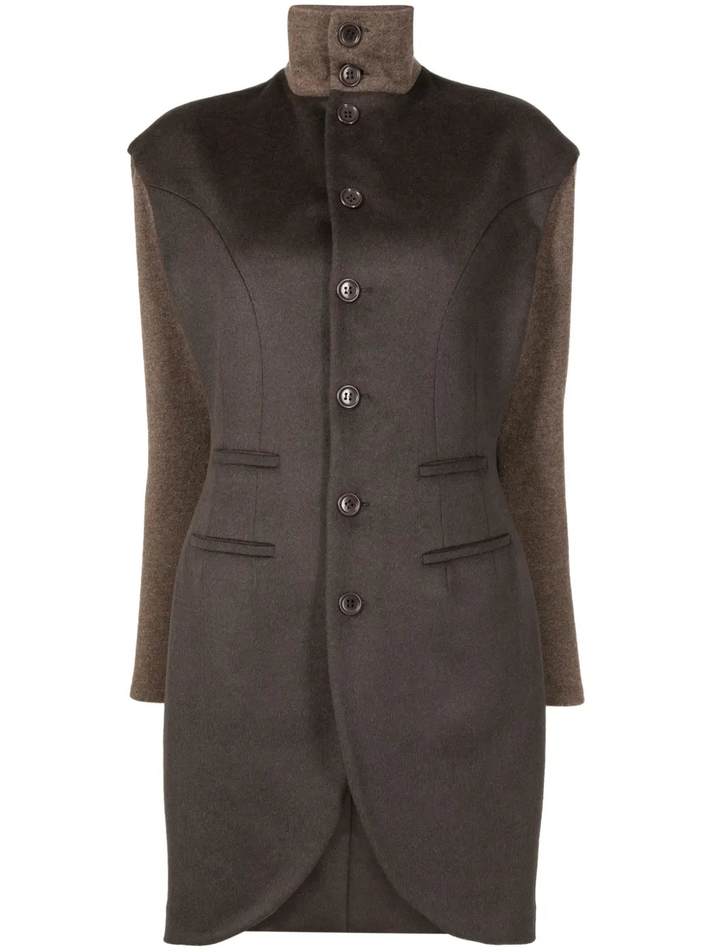 Knitted-Panel Wool Coat