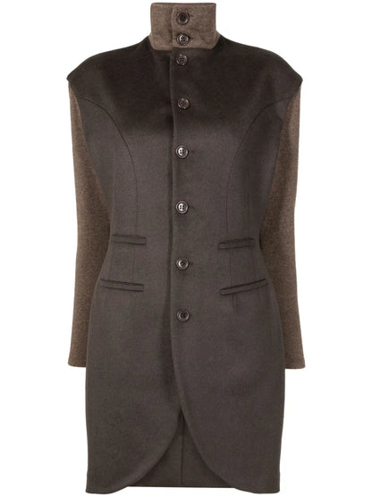 Knitted-Panel Wool Coat