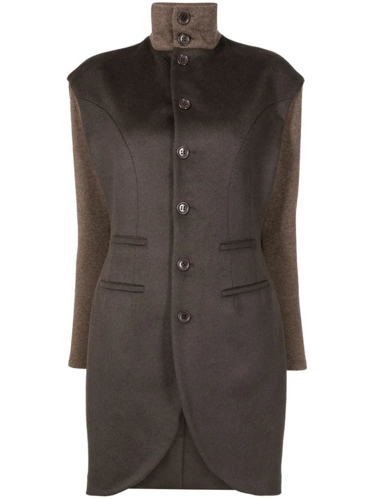 Knitted-Panel Wool Coat