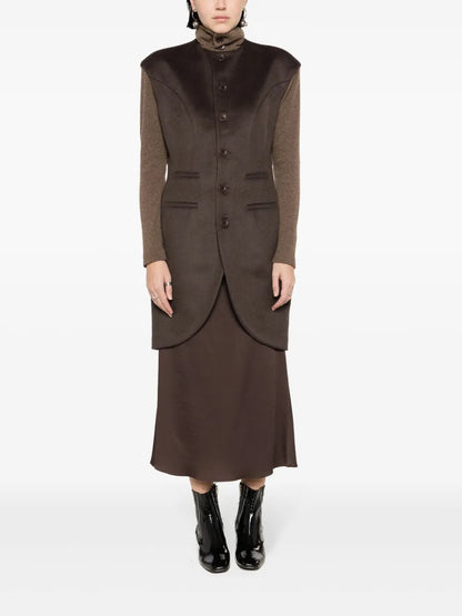 Knitted-Panel Wool Coat