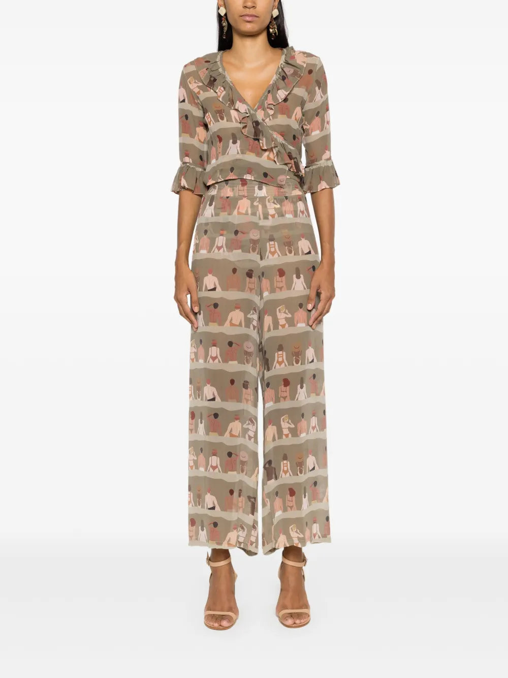 Swimmer-Print Silk Blouse