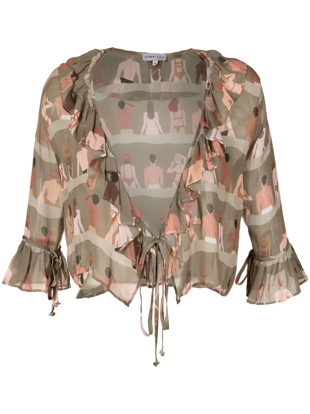 Swimmer-Print Silk Blouse