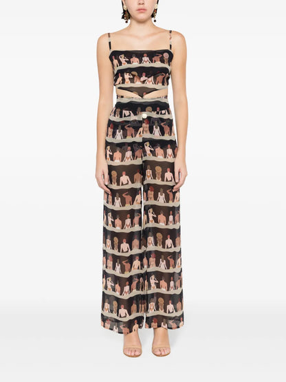 Graphic-Print Silk Trousers