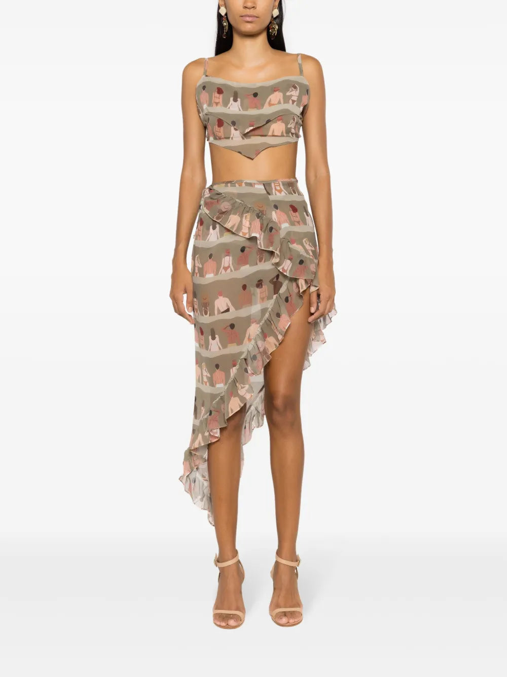 Graphic-Print Silk Cropped Top