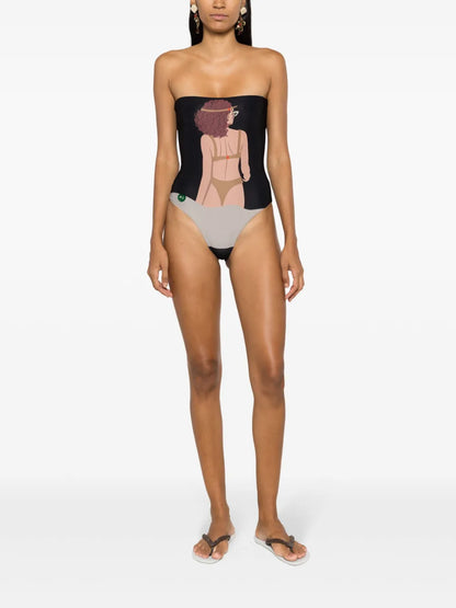 Graphic-Print Strapless Swimsuit