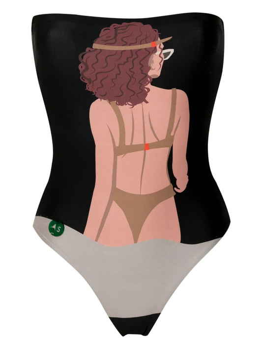 Graphic-Print Strapless Swimsuit
