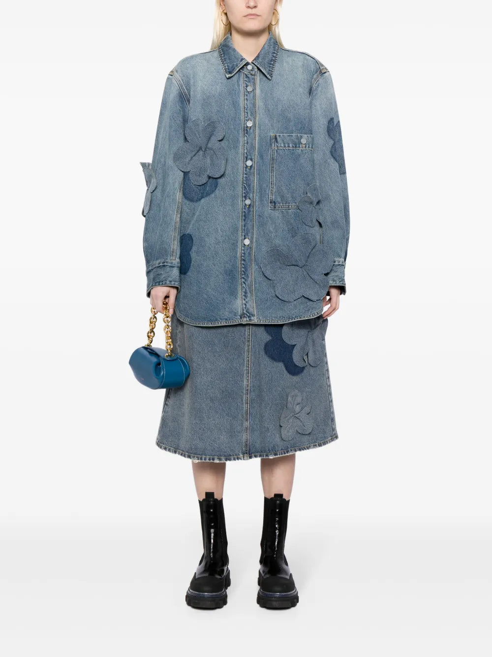 Oversized Floral-Appliqué Denim Jacket