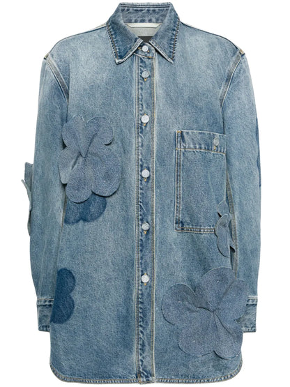 Oversized Floral-Appliqué Denim Jacket