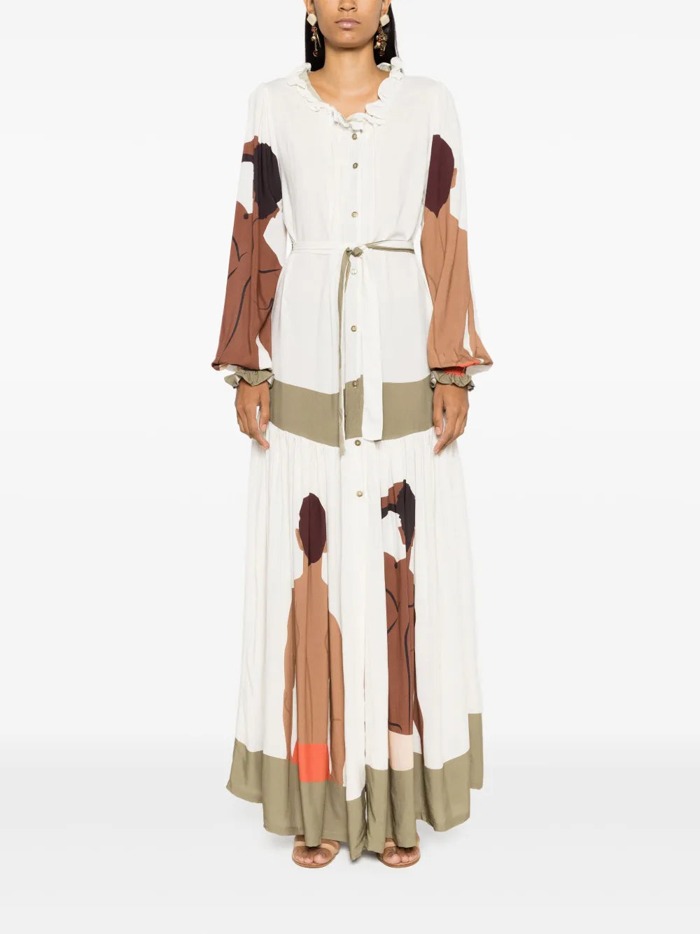 Graphic-Print Long-Sleeve Maxi Dress