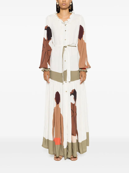 Graphic-Print Long-Sleeve Maxi Dress