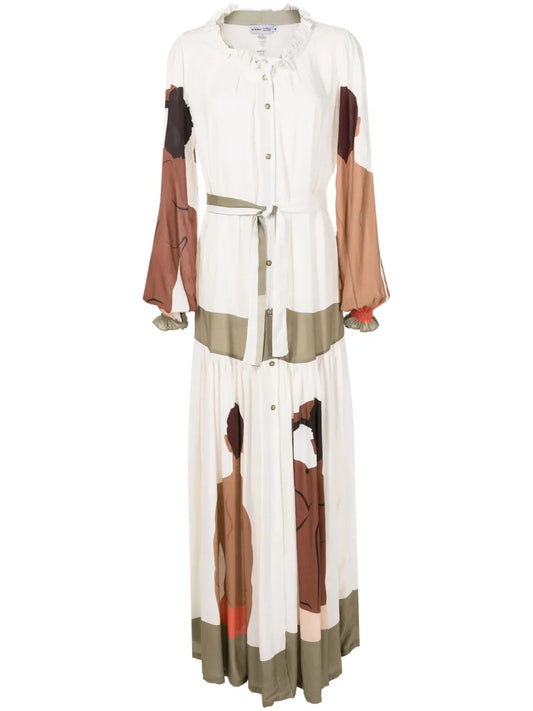 Graphic-Print Long-Sleeve Maxi Dress