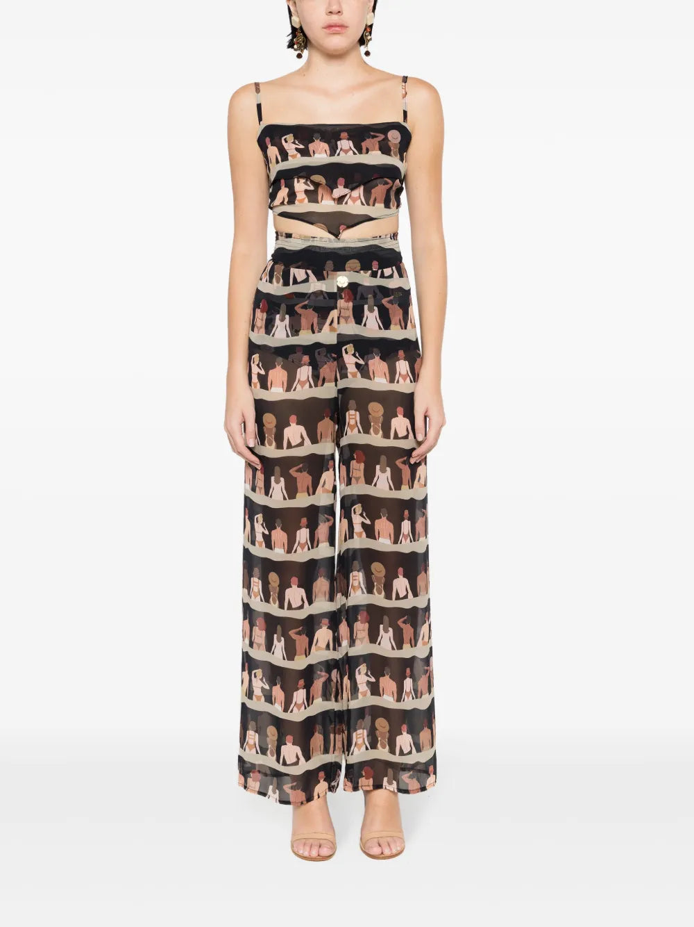 Graphic-Print Silk Cropped Top