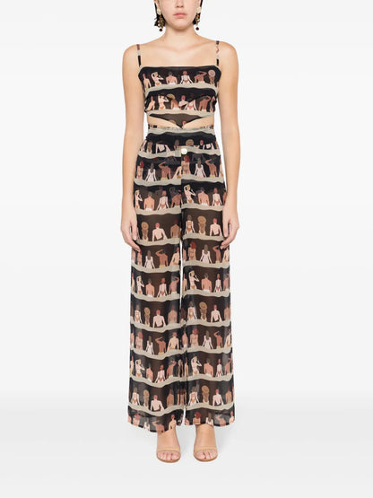 Graphic-Print Silk Cropped Top