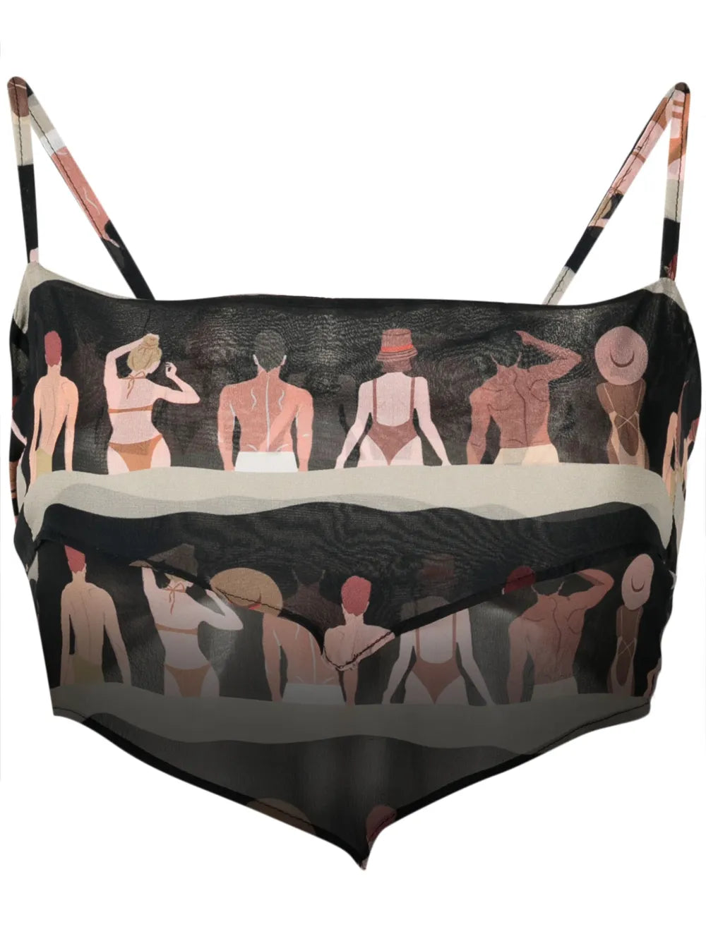 Graphic-Print Silk Cropped Top