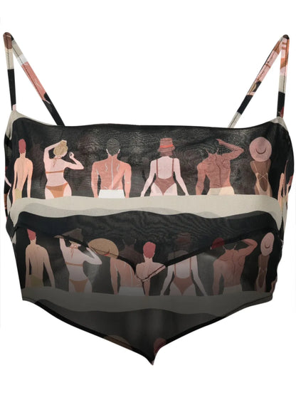 Graphic-Print Silk Cropped Top