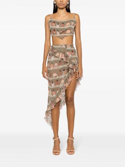 Graphic-Print Asymmetric Silk Skirt