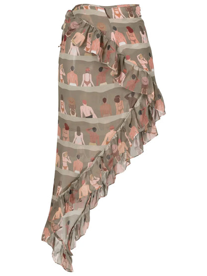 Graphic-Print Asymmetric Silk Skirt